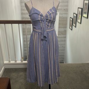 Lulus Cream/blue stripe midi dress with cutout. Purchased from Lulu’s.
